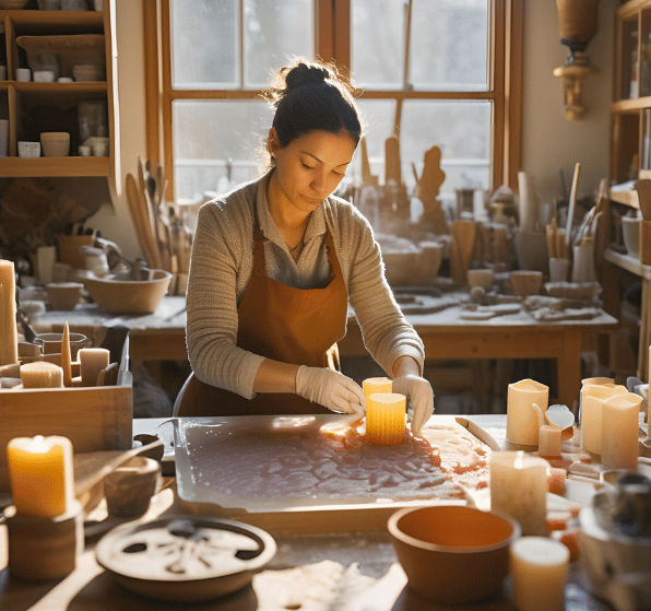 部屋でキャンドルを作っている女性